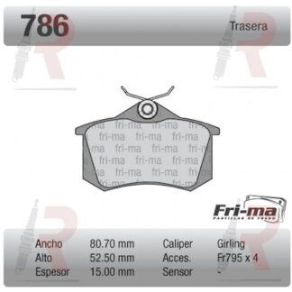 PASTILLA FRENO 306 92/ AUDI A3 97/ 2008 308 TRASERA-SAVEIRO TREN ( 38250 LITTON ) _ FRI-MA 786